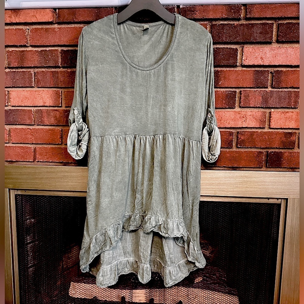 🛍️Baba green long sleeve/ rolled up sleeve high-low dress one size